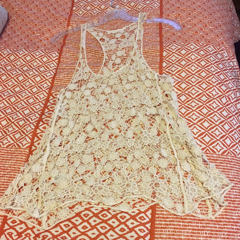 Cream Sheer Crochet Lace Racerback Tank - Small